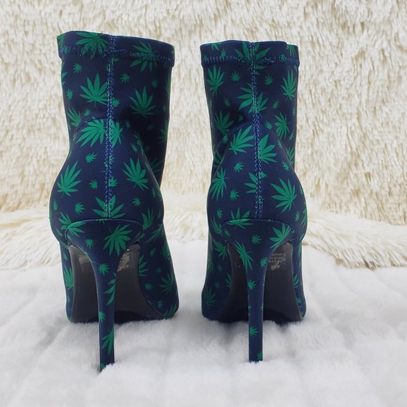 Navy Blue high heel ankle boot Pot Leaf Print - Picture 7 of 11